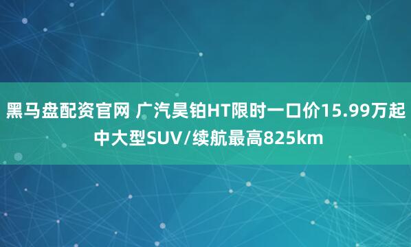 黑马盘配资官网 广汽昊铂HT限时一口价15.99万起 中大型SUV/续航最高825km